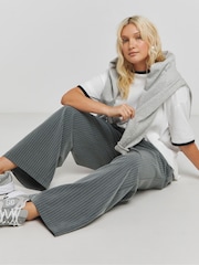Simply Be Grey Pinstripe Drawstring Wide Leg Trousers - Image 1 of 4