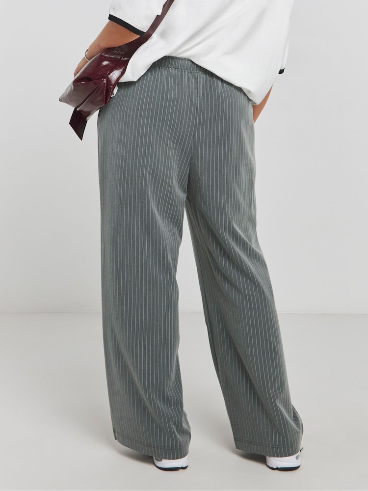 Simply Be Grey Pinstripe Drawstring Wide Leg Trousers - Image 2 of 4