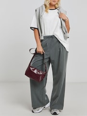 Simply Be Grey Pinstripe Drawstring Wide Leg Trousers - Image 3 of 4