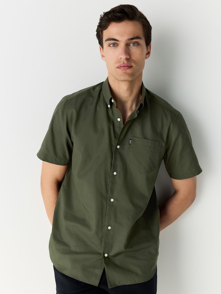 Dark Green Regular Fit Short Sleeve Easy Iron Button Down Oxford Shirt - Image 1 of 9 Dark Green Regular Fit Short Sleeve Easy Iron Button Down Oxford Shirt - Image 1 of 9