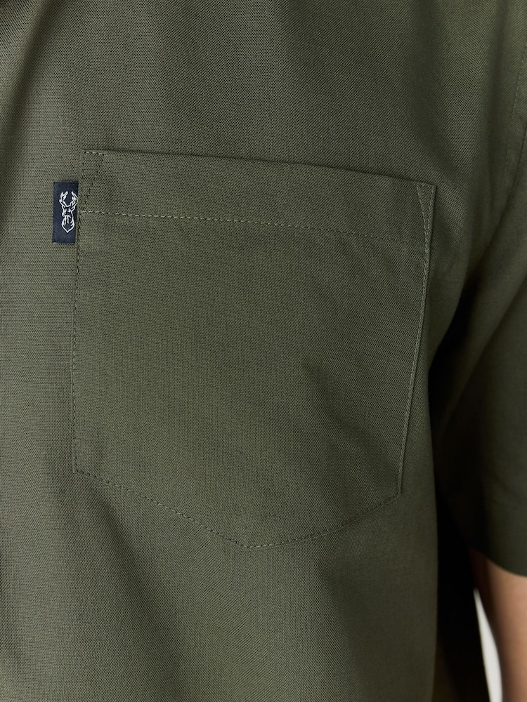 Dark Green Regular Fit Short Sleeve Easy Iron Button Down Oxford Shirt - Image 6 of 9