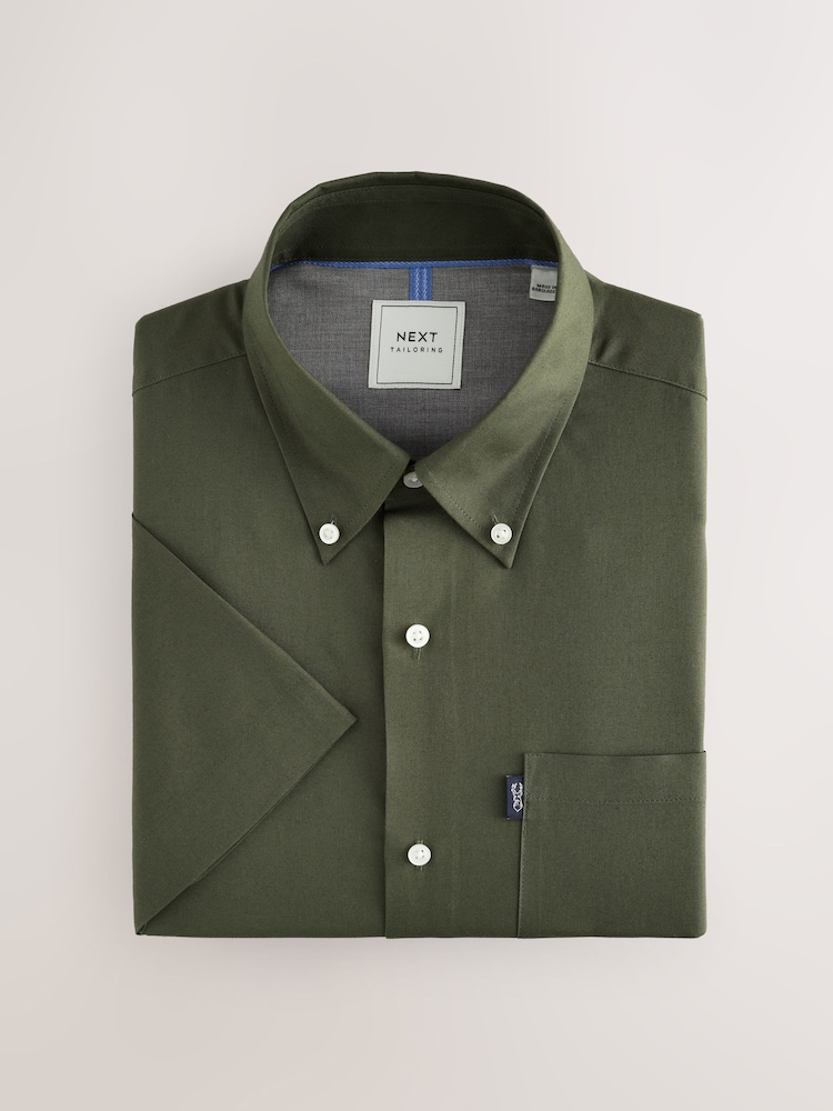 Dark Green Regular Fit Short Sleeve Easy Iron Button Down Oxford Shirt - Image 7 of 9