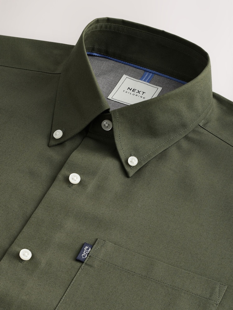 Dark Green Regular Fit Short Sleeve Easy Iron Button Down Oxford Shirt - Image 8 of 9