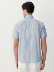 Petrol Blue/Red Short Sleeve With Button Down Collar Stripe Easy Iron Oxford Shirt - Image 2 of 6