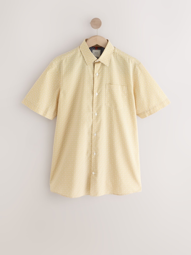 Yellow Diamond Geometric Easy Iron With Button Down Collar Short Sleeve Oxford Shirt - Image 9 of 9
