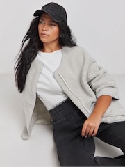 Simply Be Grey Grey Zip Up Fleece Bomber Jacket - Image 1 of 4
