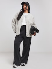 Simply Be Grey Grey Zip Up Fleece Bomber Jacket - Image 3 of 4