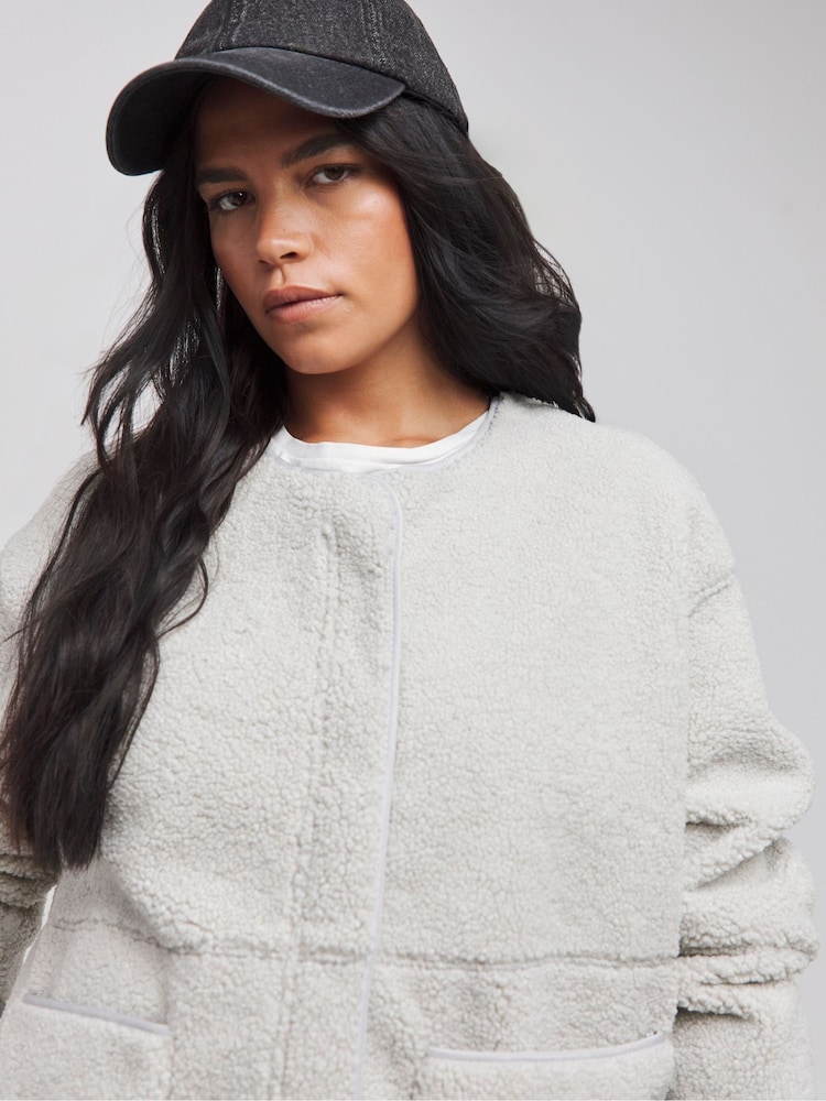 Simply Be Grey Grey Zip Up Fleece Bomber Jacket - Image 4 of 4