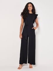 Apricot Black Ruffle Sleeve Pleat Detail Jumpsuit - Image 2 of 4