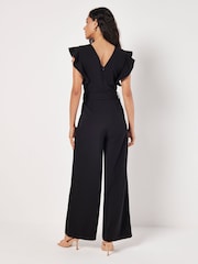 Apricot Black Ruffle Sleeve Pleat Detail Jumpsuit - Image 4 of 4