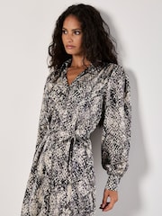 Apricot Grey Snakeskin Open Collar Shirt Dress - Image 4 of 5