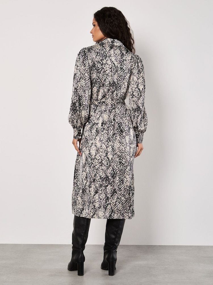 Apricot Grey Snakeskin Open Collar Shirt Dress - Image 5 of 5