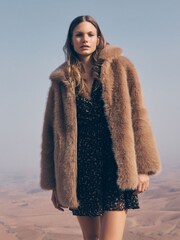 Apricot Brown Opulent Faux Fur Zip Jacket - Image 1 of 5
