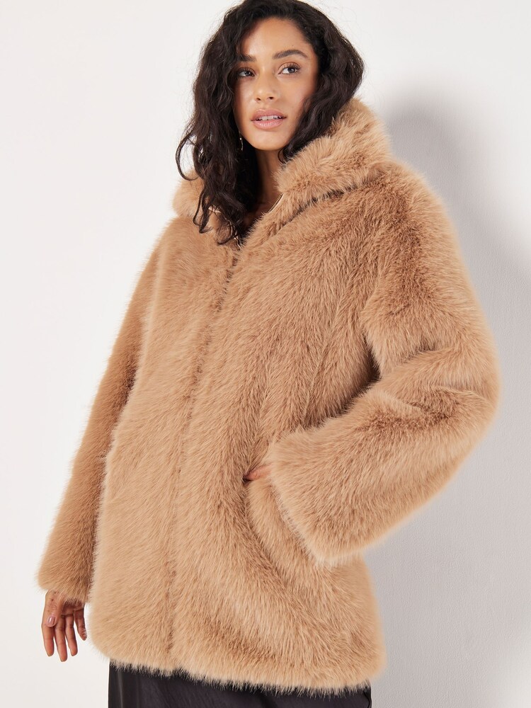 Apricot Brown Opulent Faux Fur Zip Jacket - Image 2 of 5