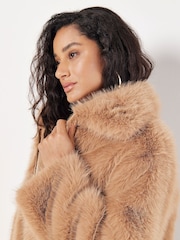 Apricot Brown Opulent Faux Fur Zip Jacket - Image 3 of 5