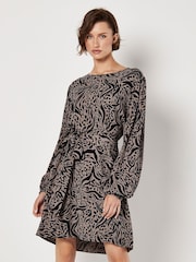 Apricot Grey Leopard And Zebra Belt Shift Dress - Image 1 of 4