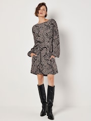 Apricot Grey Leopard And Zebra Belt Shift Dress - Image 2 of 4