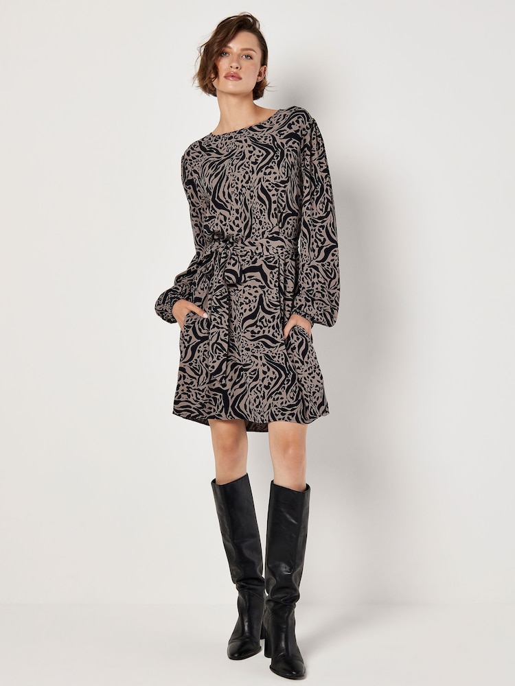Apricot Grey Leopard And Zebra Belt Shift Dress - Image 2 of 4