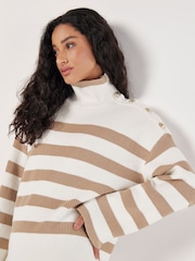 Apricot Natural Strip Metal Button Shoulder Jumper - Image 3 of 5