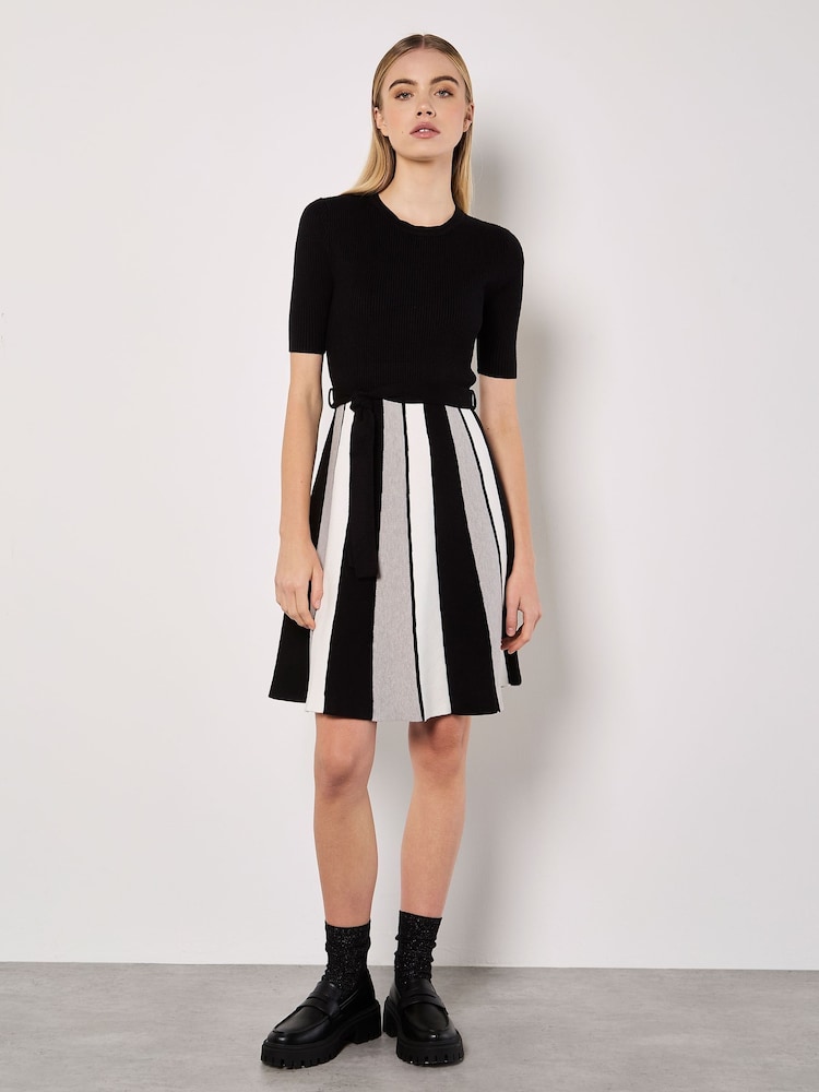 Apricot Black Colourblock Carousel Knit Dress - Image 1 of 4