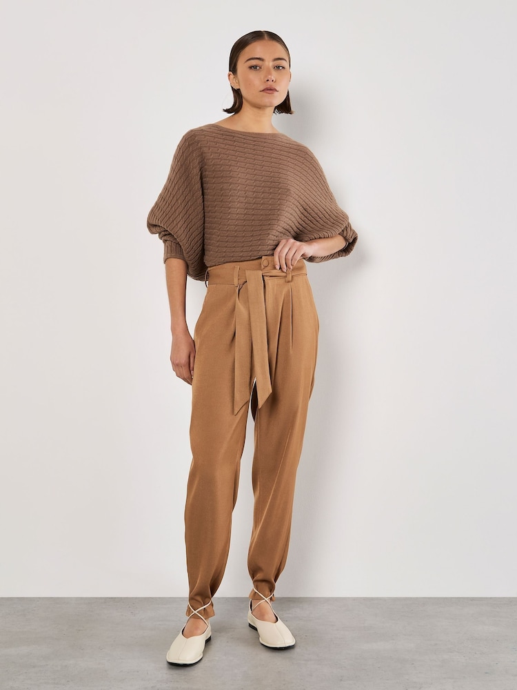 Apricot Brown Paperbag Twill Trousers - Image 1 of 4 Apricot Brown Paperbag Twill Trousers - Image 1 of 4