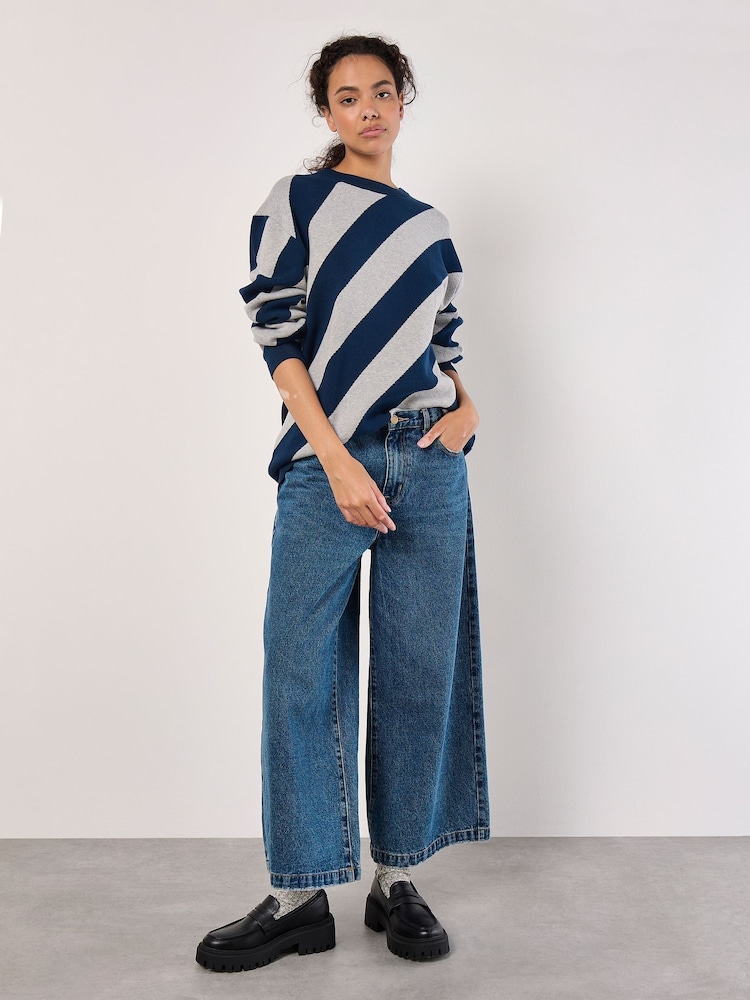 Apricot Blue Oversize Diagonal Striped Jumper - Image 2 of 4 Apricot Blue Oversize Diagonal Striped Jumper - Image 2 of 4