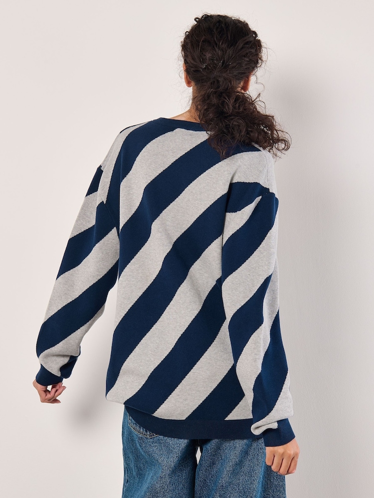 Apricot Blue Oversize Diagonal Striped Jumper - Image 4 of 4 Apricot Blue Oversize Diagonal Striped Jumper - Image 4 of 4