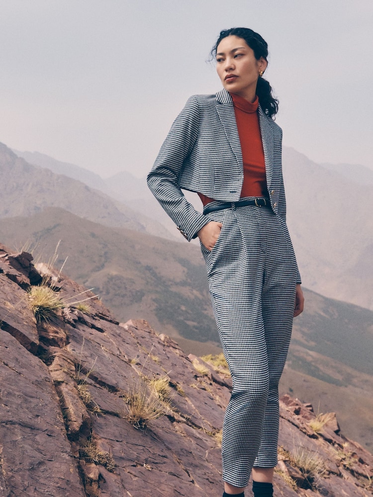 Apricot Black Paperbag Waist Dogtooth Trousers - Image 1 of 6