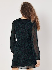 Apricot Green Chiffon Animal Print Faux Wrap Dress - Image 4 of 4