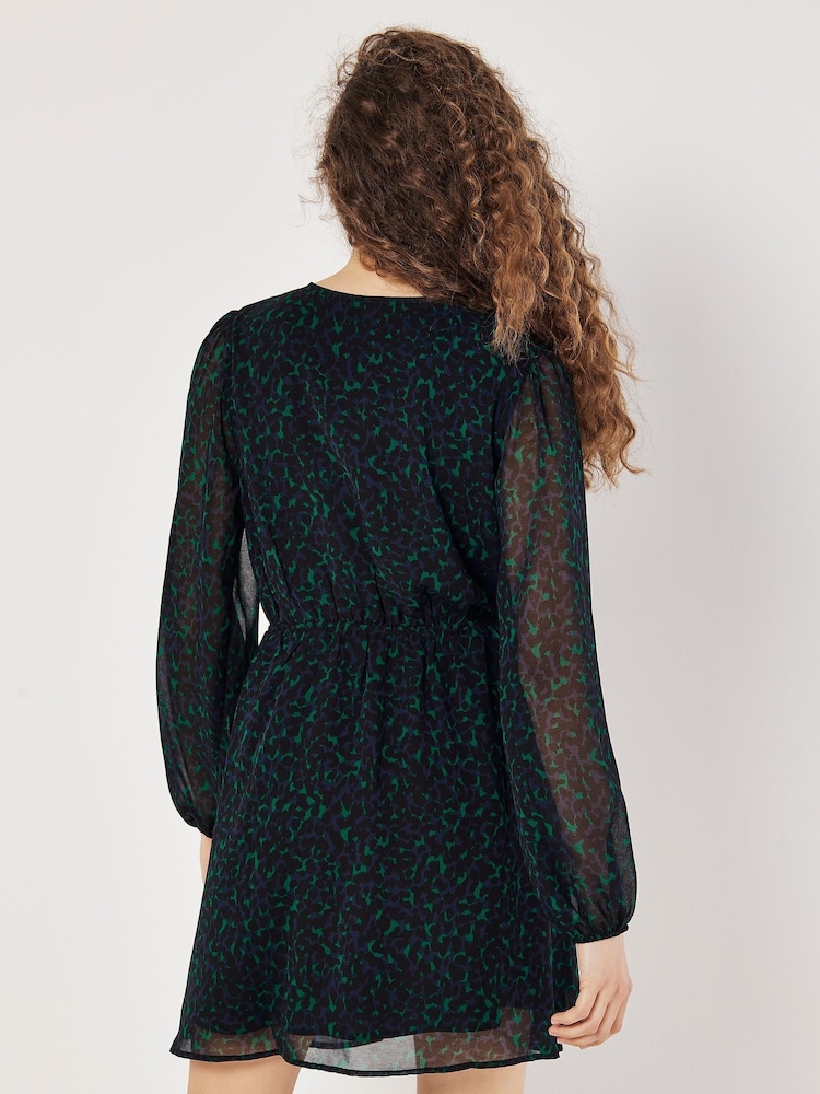 Apricot Green Chiffon Animal Print Faux Wrap Dress - Image 4 of 4