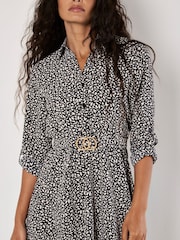 Apricot Black/white Petal Print Circle Belt Dress - Image 3 of 5