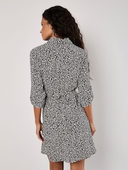 Apricot Black/white Petal Print Circle Belt Dress - Image 4 of 5