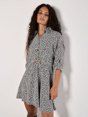 Apricot Black/white Petal Print Circle Belt Dress - Image 5 of 5