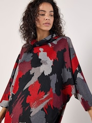 Apricot Red Paint Patches Cowl Neck Midi Dress - Image 2 of 5