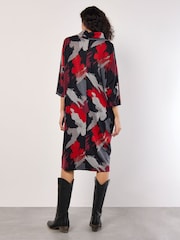 Apricot Red Paint Patches Cowl Neck Midi Dress - Image 4 of 5