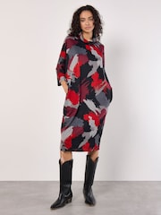 Apricot Red Paint Patches Cowl Neck Midi Dress - Image 5 of 5