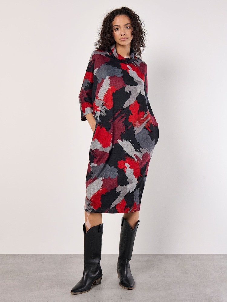 Apricot Red Paint Patches Cowl Neck Midi Dress - Image 5 of 5