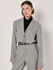 Apricot Black Mini Dogtooth Cropped Blazer - Image 4 of 5