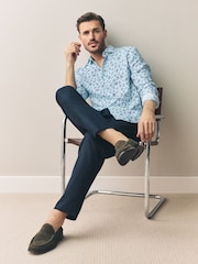 White/Blue Coral - Print 100% Linen Long Sleeve Smart Shirt - Imagem 2 de 8