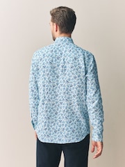 White/Blue Coral - Print 100% Linen Long Sleeve Smart Shirt - Imagem 3 de 8