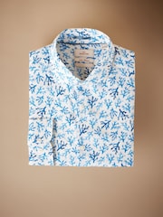 White/Blue Coral - Print 100% Linen Long Sleeve Smart Shirt - Imagem 6 de 8