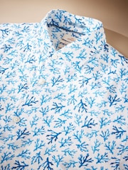 White/Blue Coral - Print 100% Linen Long Sleeve Smart Shirt - Imagem 7 de 8