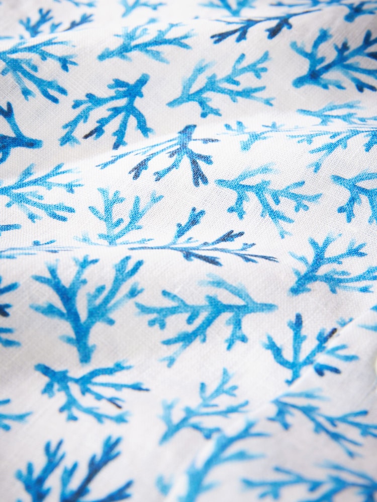 White/Blue Coral - Print 100% Linen Long Sleeve Smart Shirt - Imagem 8 de 8