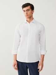 أبيض - Washed Dobby Long Sleeve Smart Cutaway Collar 100% Cotton Shirt - صورة 1 من 5