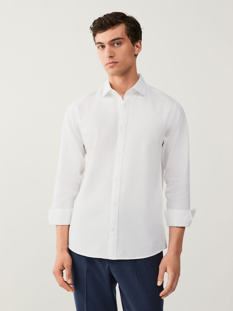 أبيض - Washed Dobby Long Sleeve Smart Cutaway Collar 100% Cotton Shirt - صورة 1 من 5