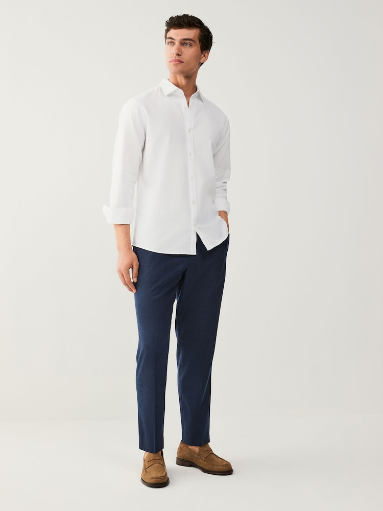 أبيض - Washed Dobby Long Sleeve Smart Cutaway Collar 100% Cotton Shirt - صورة 2 من 5