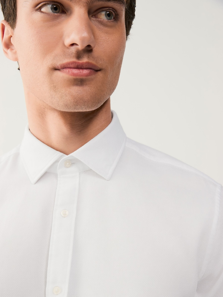 أبيض - Washed Dobby Long Sleeve Smart Cutaway Collar 100% Cotton Shirt - صورة 5 من 5