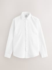 White Regular Fit Washed Dobby Long Sleeve Smart Cutaway Collar 100% Cotton Shirt - Image 6 of 8