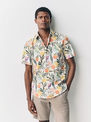 Neutral Fruit Print Regular Fit Cotton Blend Short Sleeve Shirt - Image 1 of 3
