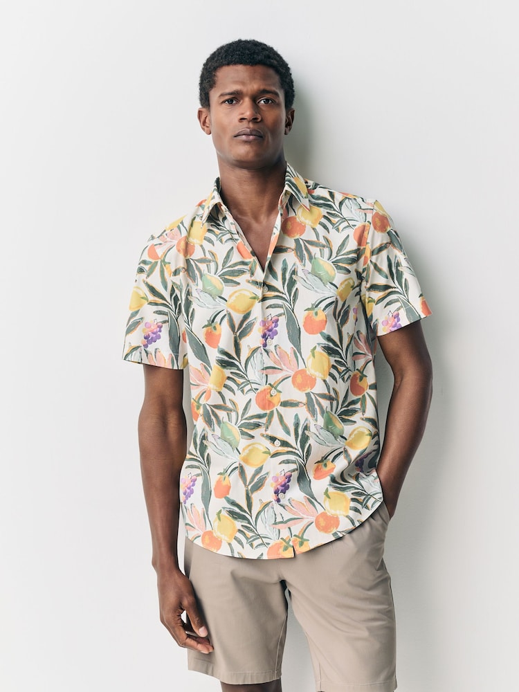 Neutral Fruit Print Regular Fit Cotton Blend Short Sleeve Shirt - Image 1 of 3